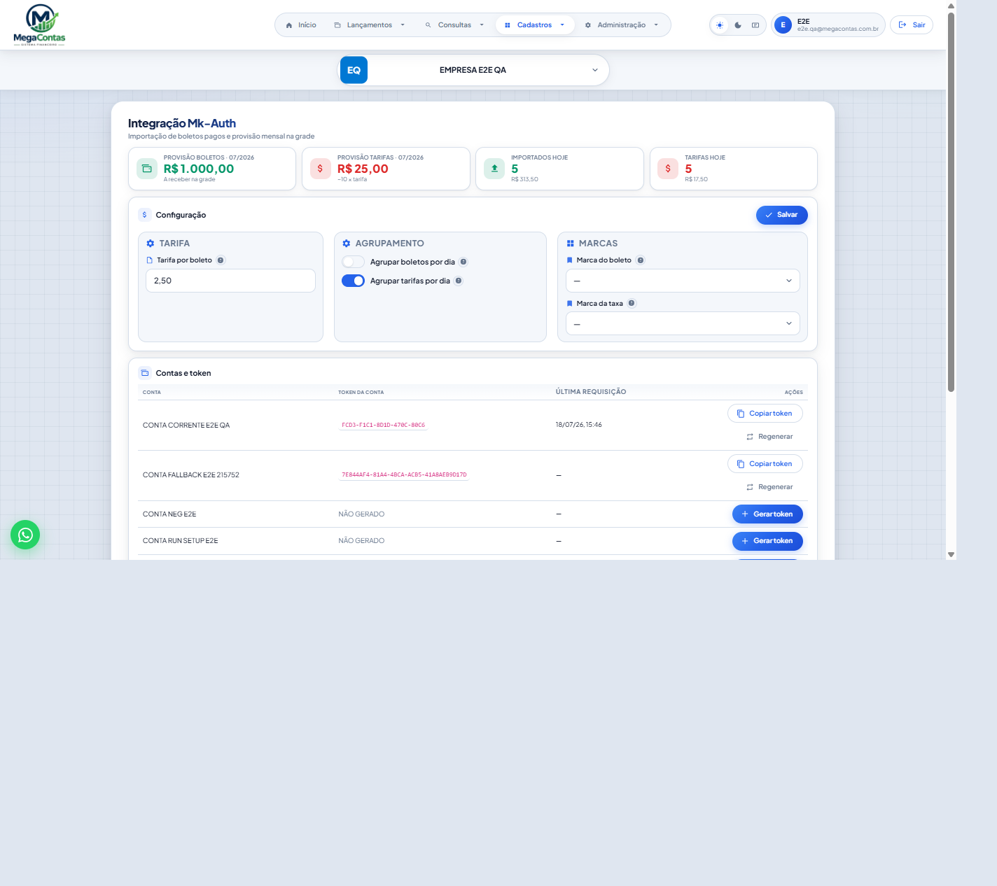 Tela Início em tema claro — widgets de vencidos, contas bancárias e evolução do período